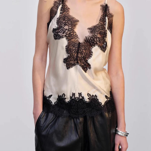 Load image into Gallery viewer, Hit Color Spliced Lace Slimming Vests For Women V Neck Sleeveless Tunic Irregular Chic Vests Female Fashion Clothes
