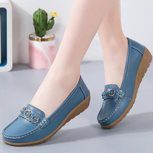 Load image into Gallery viewer, Woman Shoes Soft Low Heels Flat Shoes For Women Leather Casual Zapatos De Mujer Elegant Heel Women&#39;s Shoes Flats Female Footwear
