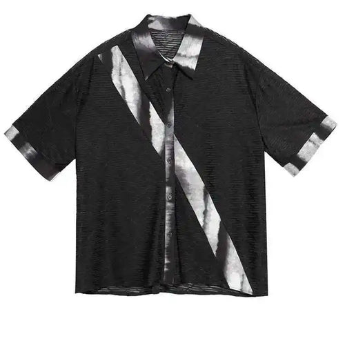 Load image into Gallery viewer, Women Black Tie Dye Printed Big Size Thin Blouse New Lapel Half Sleeve Loose Fit Shirt Fashion Spring Summer 2025 1DF8662
