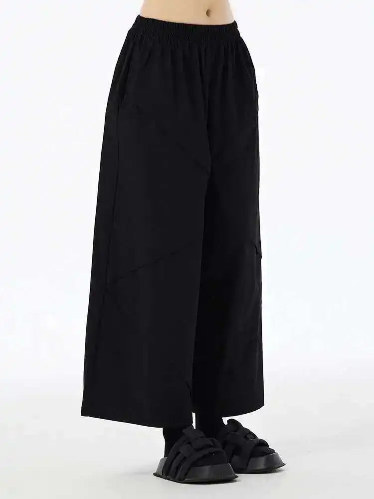 High Elastic Waist Gray Spliced Pocket Long Wide Leg Pants New Trousers Women Fashion Tide Spring Autumn 2025 1DH6603