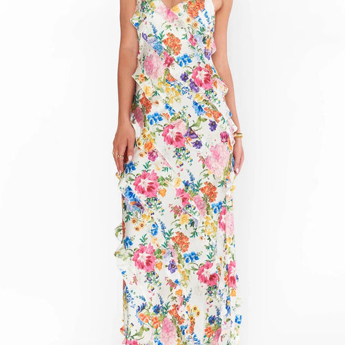 Load image into Gallery viewer, Hit Color Spliced Ruffles Slimming Dresses For Women V Neck Sleeveless High Waist Temperament Dress Female Fashion
