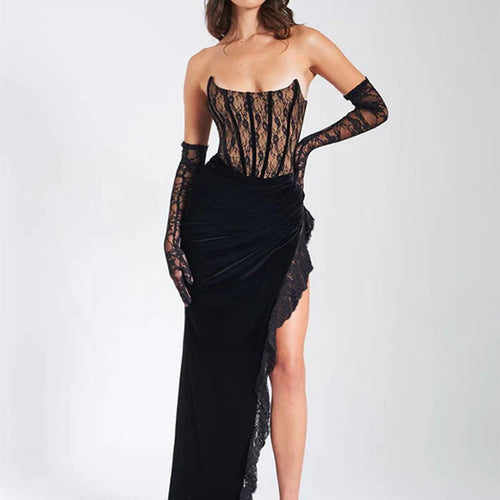 Load image into Gallery viewer, Elegant Lace Strapless Maxi Dress For Women Fashion Black Sleeveless Backless Bodycon Club Party Sexy Long Dress
