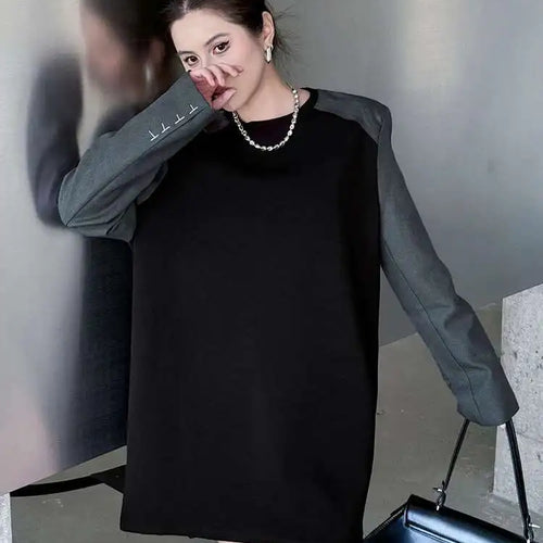 Load image into Gallery viewer, Women Black Color-block Blazer Fabric Elegant Mini Dress New Round Neck Long Sleeve Fashion Spring Autumn 2025 1DH9822
