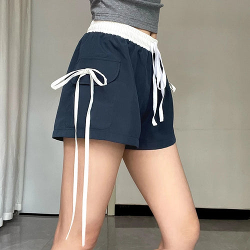 Load image into Gallery viewer, Casual Patchwork Cargo Style Basic Summer Shorts Women Pockets Lace-Up Elastic Waist Short Pants Contrast Color 2024
