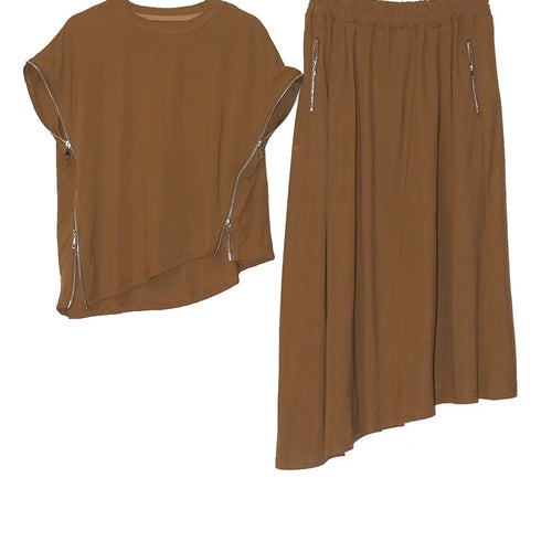 Load image into Gallery viewer, Black Zipper T-shirt Half-body Skirt Two Pieces Suit New Round Neck Sleeveless Women Fashion Spring Summer 2025  1DJ1016
