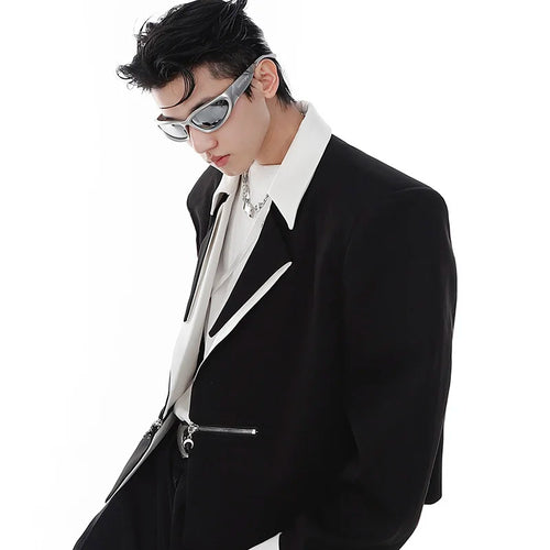 Load image into Gallery viewer, Short Men&#39;s Blazers Contrast Color Lapel Shoulder Pad Suit Jacket 2024 New Metal Zipper Niche Design Streetwear 9A6807
