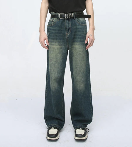 Men's Bottoms New Stylish Men Straight Jeans Vintage Denim Pants Washed Loose Make-old Design Menwear Summer Blue 9W1989