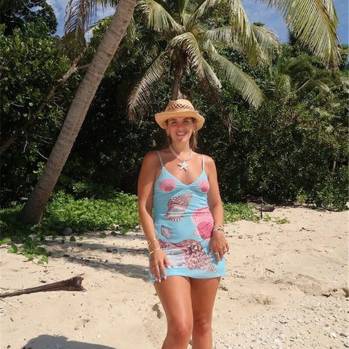 Load image into Gallery viewer, Spaghetti Strap Floral Print Mini Dress For Women Robe Summer New V Neck Sleeveless Backless Print Beach Holiday Dress
