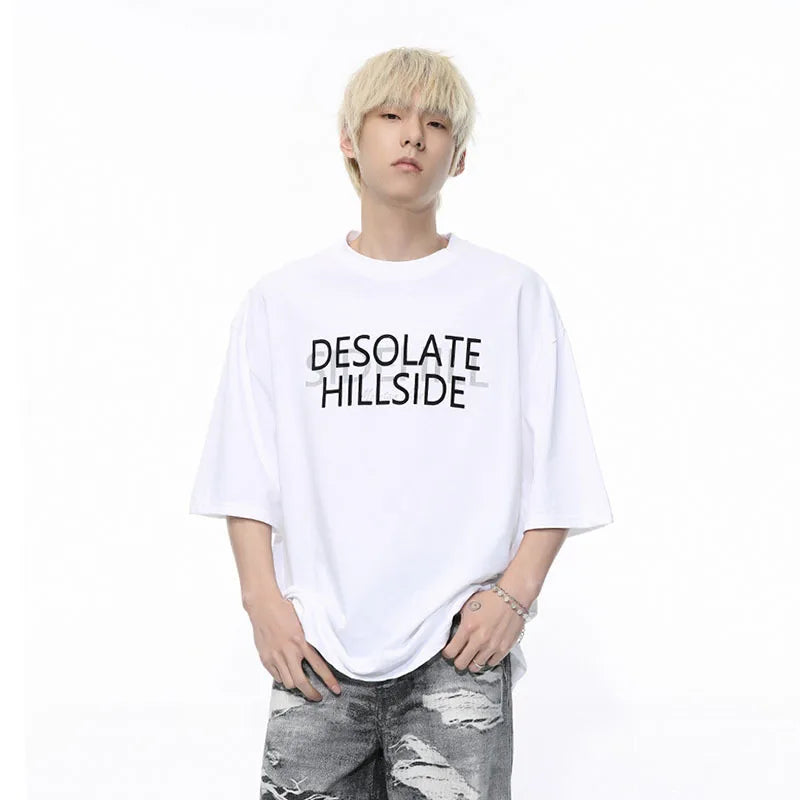 Men's T-shirt New American Style Trend Letter Contrasting Color Printing Casual Short Sleeve Round Collar Tidy 9C5302