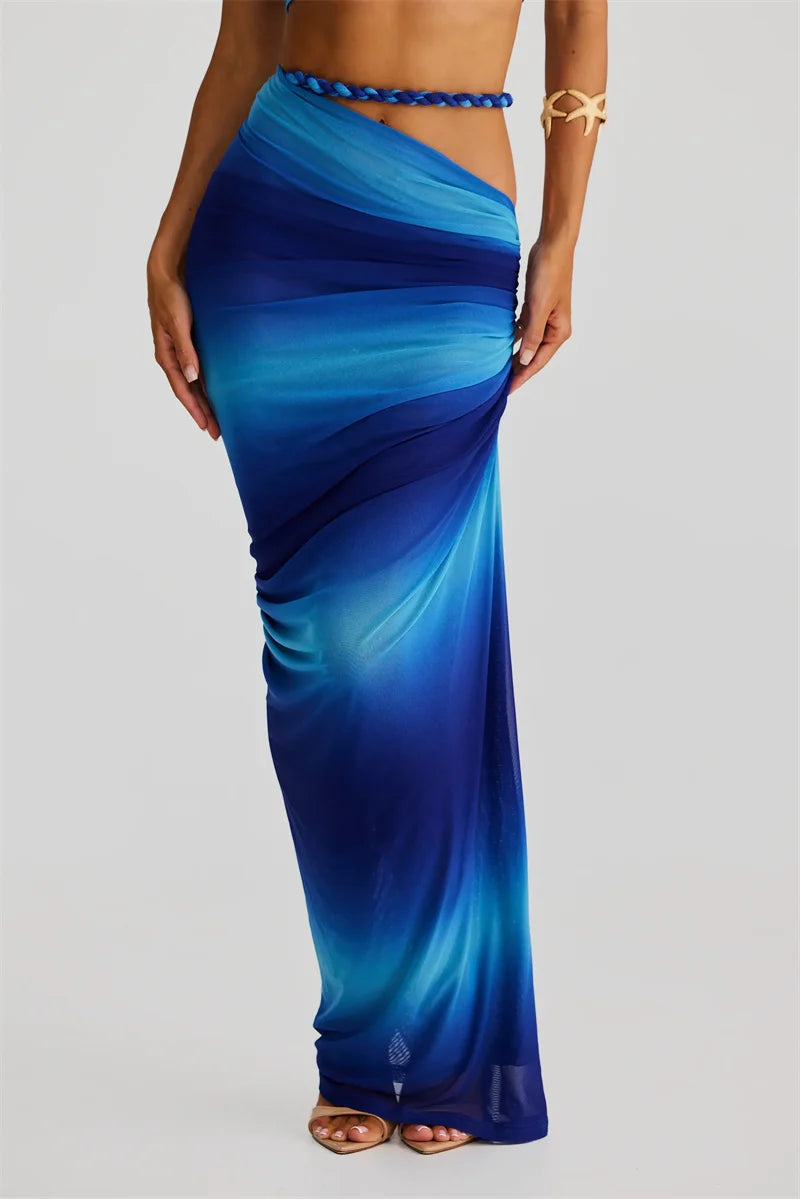 Summer Beach Sexy Two Piece Sets Women Strapless Crop Tops And Maxi Skirt Female Elegant Vacation Club 2 Piece Set