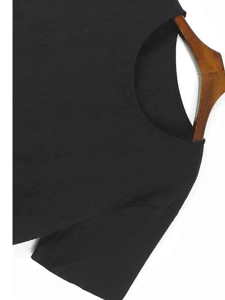 Women Yellow Irregular Pleated Big Size Casual T-shirt New Round Neck Short Sleeve Fashion Tide Spring Summer 2025 1DH5679