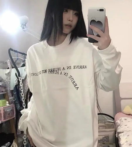 Cotton Oversized T Shirt Women Clothes Long Sleeve O-neck Letter Print Y2k Tops 2024 Ropa Mujer Chic Camisetas Casual White Tees