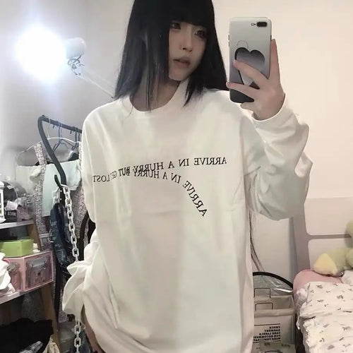 Load image into Gallery viewer, Cotton Oversized T Shirt Women Clothes Long Sleeve O-neck Letter Print Y2k Tops 2024 Ropa Mujer Chic Camisetas Casual White Tees
