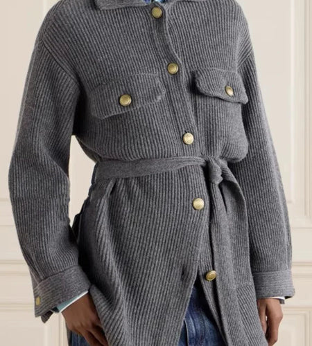 Loose Spliced Buttons Knit Jackets for Women Lapel Long Sleeves Patchwork Lace Up Casual Jacket Female Clothing New