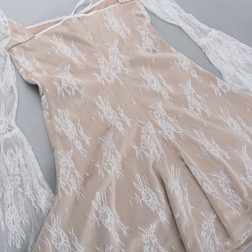 Load image into Gallery viewer, Elegant Print Mini Dress For Women Autumn Winter New Square Collar Long Sleeve Backless Loose Club Party Sexy Dress
