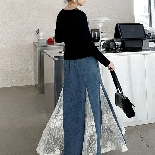 Load image into Gallery viewer, High Elastic Waist Apricot Blue Denim Lace Mermaid Half-body Skirt Women Fashion Tide New Spring Autumn 2025 1DH8648
