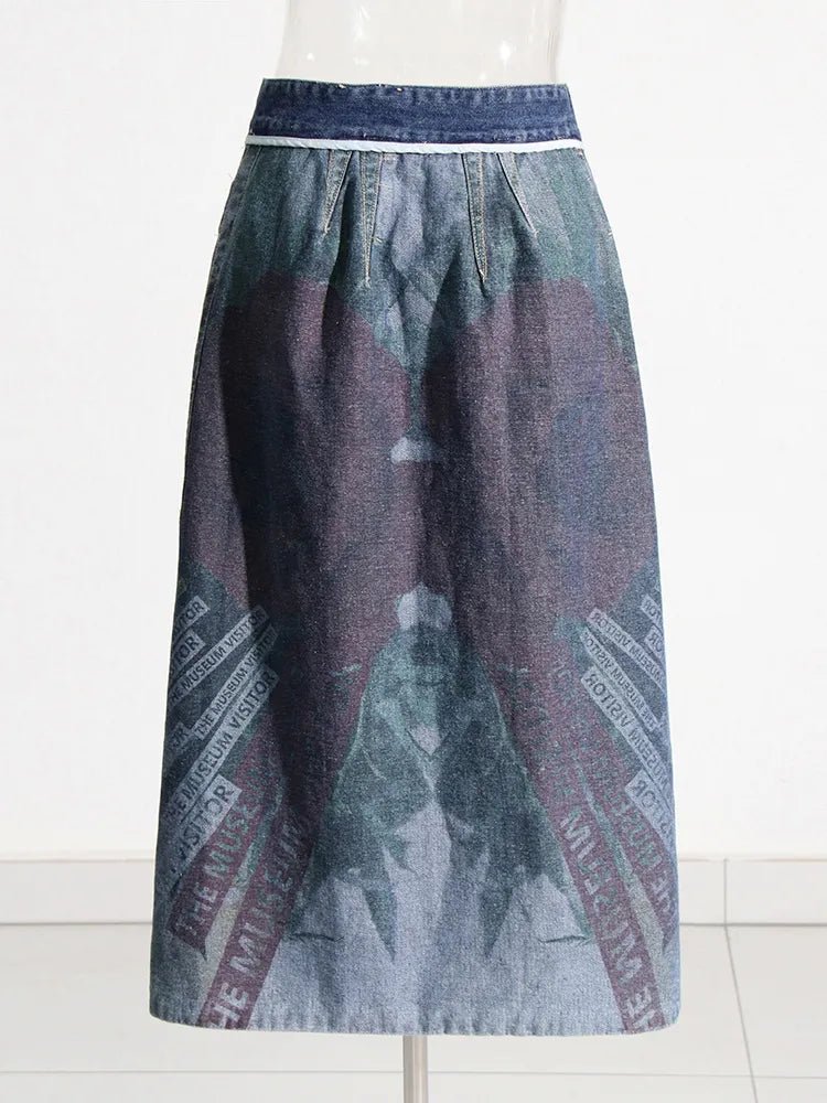 Chic Designer Denim Skirts For Women High Waist Patchwork Button Irregular Skirt Female Fashion Clothing