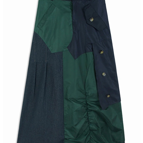 Load image into Gallery viewer, High Elastic Waist Black Green Color-block Long Casual Half-body Skirt Women Fashion Tide New Spring Autumn 2025 1DH8087
