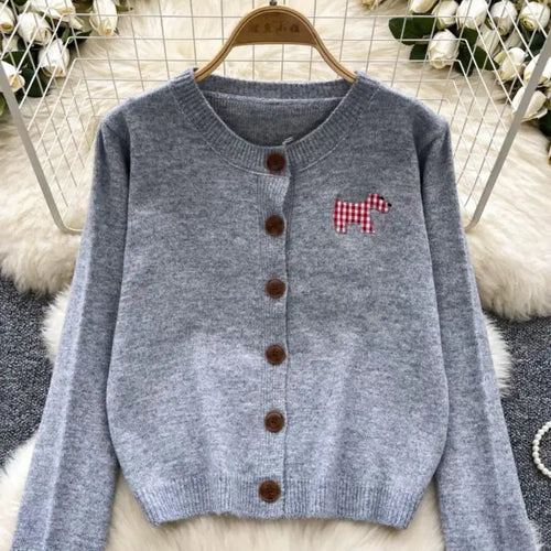 Load image into Gallery viewer, Women Ladies Fashion Embroidery Cardigans Tops Spring Autumn Y2k Vintage Round Neck Single Breasted Short Knitted Sweater Street
