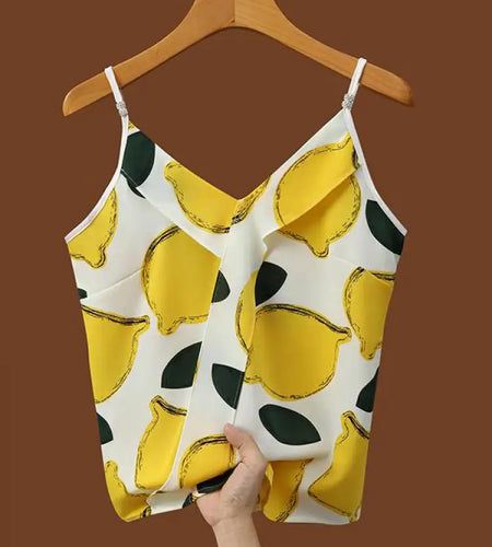 Korean Women Yellow Blue Red Print Stripe V-neck Tank Tops Summer Sleeveless Versatile Backless Short Vest Clothing Fashion Boho