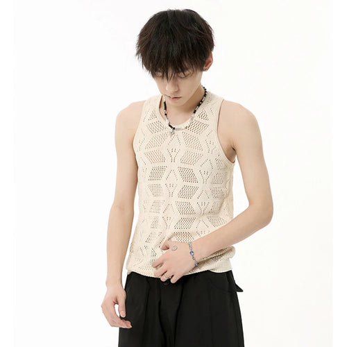 Load image into Gallery viewer, Fashion Men&#39;s Tank Tops Hollow Out Kintting T-shirt O-neck Sleeveless Casual Tee Solid Color Summer Korean Style 9C6577
