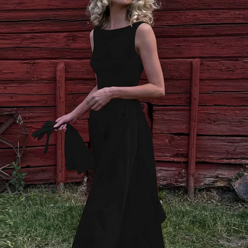 Load image into Gallery viewer, Backless A-line Maxi Dress For Women Fashion Solid O Neck Sleeveless Long Dress Ladies Gown High Waist Tank Dresses
