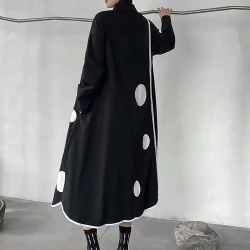 Load image into Gallery viewer, Women Black Dot Printed Long Big Size Shirt Dress New Lapel Long Sleeve Loose Fit Fashion Tide Spring Autumn 2025 1DF1508
