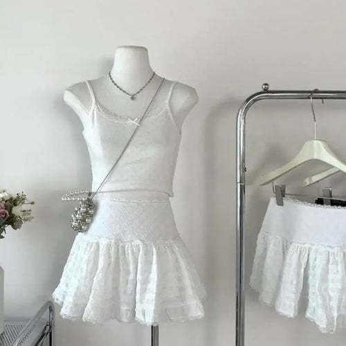 Load image into Gallery viewer, White Elegant High Waist Lace Mini Cake Skirt For Women Girl Kawaii Fairy Short Skirt Spring Summer Korean Fashion Clothing Chic
