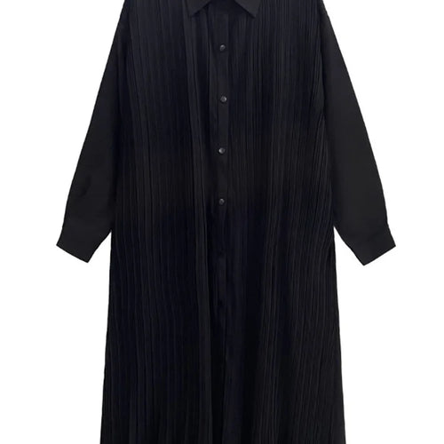 Load image into Gallery viewer, Women Black Brief Pleated Elegant Big Size Midi Shirt Dress New Lapel Long Sleeve Fashion Tide Spring Autumn 2025 1DJ0072
