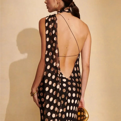 Load image into Gallery viewer, Round Plaid Printed Maxi Dress For Women Gown Halter Off-shoulder Sleeveless Backless Evening Club Long Dress Elegant
