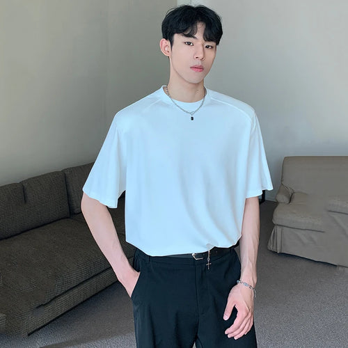 Load image into Gallery viewer, Minimalist Men&#39;s T-shirts Casual Shoulder Pads Tops Round Collar Short Sleeve Male Tees Solid Color Loose Menwear 9C6782
