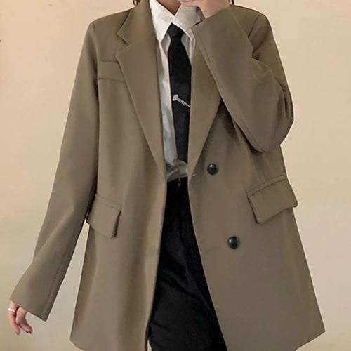 Load image into Gallery viewer, Autumn High-end Simple Fashion Black Blazer Women Leisure Office Lady Suit Jacket Khai Apricot Long Coat Woman M-XXL
