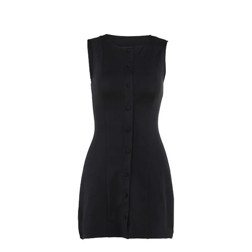 Load image into Gallery viewer, Fashion Sleeveless Sexy Mini Dress For Women New O Neck Single-btrasted Bodycon Club Party Tank Dress Femme Clothes
