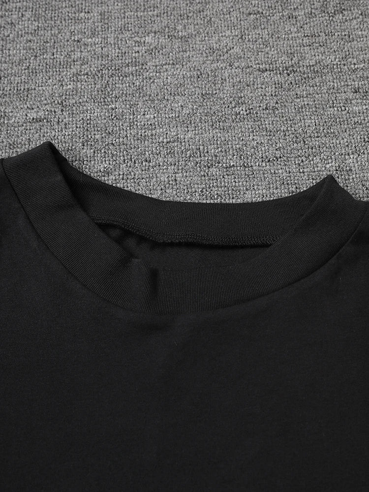 Women Black Ruffles Irregular Big Size Mini Dress New Round Neck Short Sleeve Fashion Tide Spring Summer 2025 1DH9574