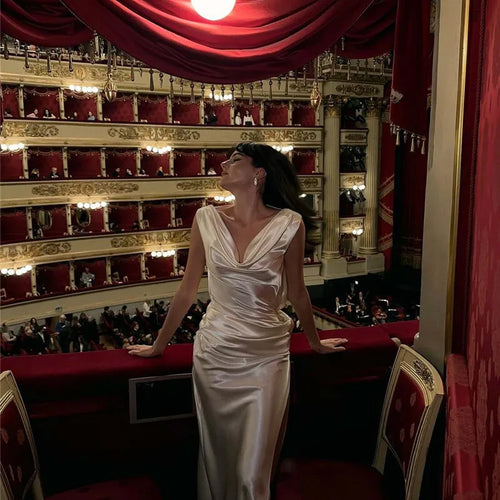 Load image into Gallery viewer, Satin Backless Sexy Maxi Dress For Women Elegant Rose Thigh High Split Beach Holiday Long Dress Gorgeous Club Gown
