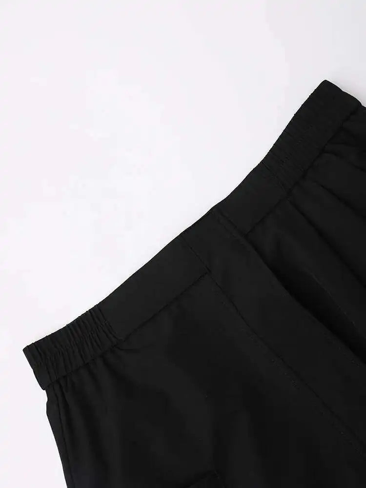 High Elastic Waist Black Irregular Pocket Midi A-line Half-body Skirt Women Fashion Tide New Spring Autumn 2025 1DH5348