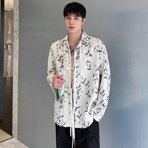 Load image into Gallery viewer, Male Shirts Ink Painting Lace-up Jacquard New Chinese Style Lapel Contrast Color Men&#39;s Long Sleeve Shirt 2025 Spring 9C4982
