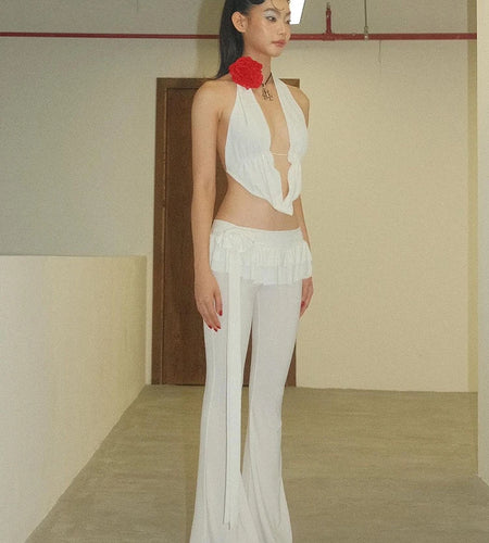 Sexy Tight Elastic Pants Women Slim Fit Flower Ruffle Edge Female Slim Fit Party Nightclub Fashion Street Pants