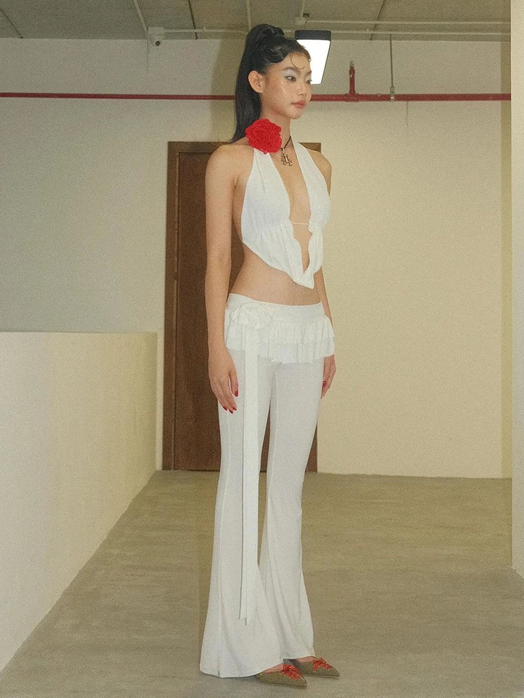 Sexy Tight Elastic Pants Women Slim Fit Flower Ruffle Edge Female Slim Fit Party Nightclub Fashion Street Pants