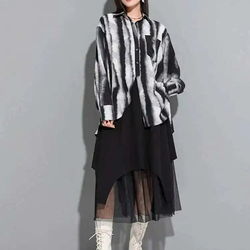 Load image into Gallery viewer, High Elastic Waist Black Mesh Fake Two Long CasualHalf-body Skirt Women Fashion Tide New Spring Autumn 2025 1DF6509
