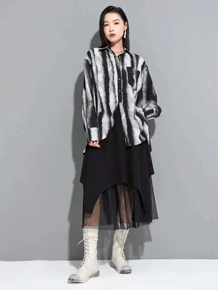 High Elastic Waist Black Mesh Fake Two Long CasualHalf-body Skirt Women Fashion Tide New Spring Autumn 2025 1DF6509