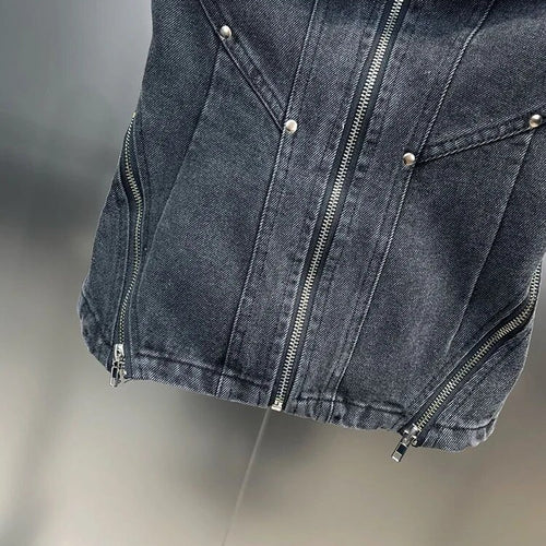 Load image into Gallery viewer, Slimming Sexy Tops For Women Strapless Sleeveless Patchwork Zipper Vintage Designer Denim Top Female Fashion
