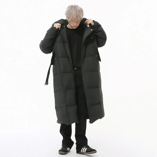 Load image into Gallery viewer, Korean Style Men&#39;s Padded Jackets Stand Collar Belt Design Solid Color Overknee Casual Male Cotton Coats New Winter 9C9220
