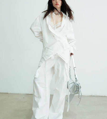 Women White Lace Hollow Out Big Size Elegant Blouse New Lapel Long Sleeve Shirt Fashion Tide Spring Autumn 2025 1DJ0688