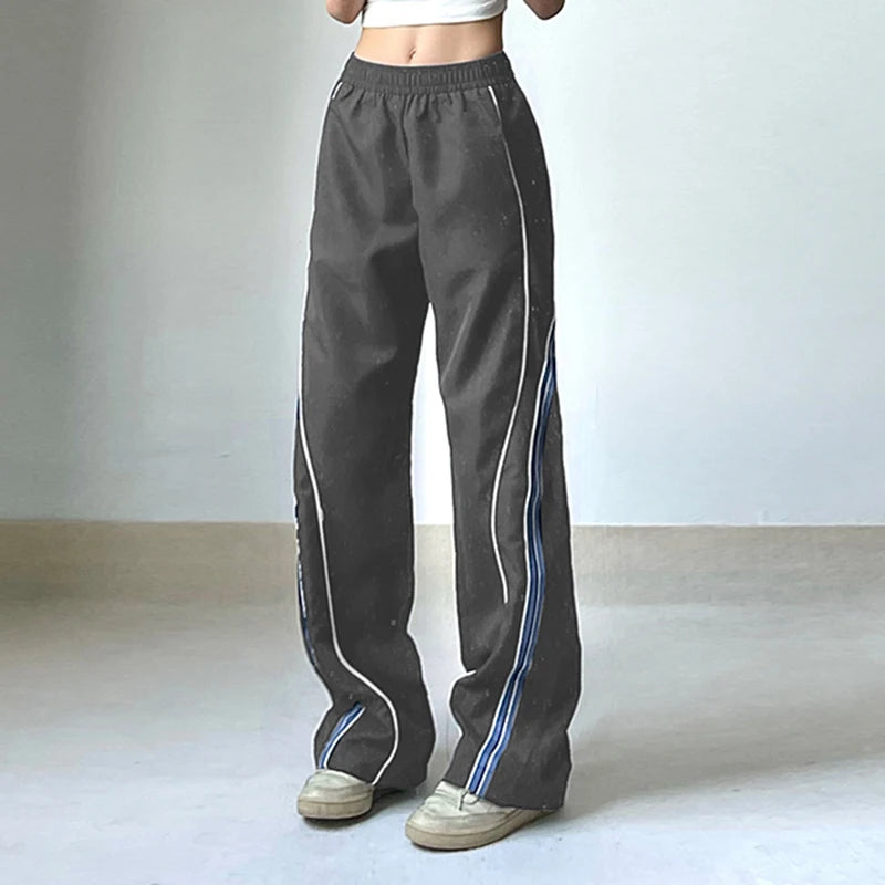 Casual Stripe Spliced Techwear Sweatpants Sporty Chic Basic Trousers Baggy Stitched Elastic Waist Joggers Pants Chic