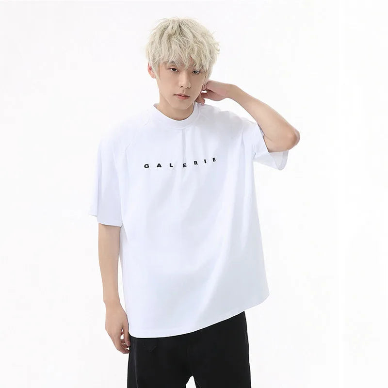 Men's Short Sleeve T-shirts New Korean Summer Solid Color Deisgn Letter Embroidered Stylish Loose Pullover Male Top 9W1599