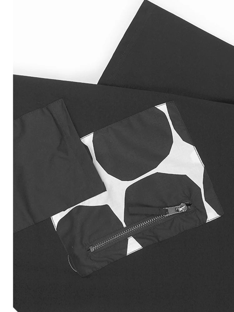 Women Black Dot Printed Spliced Big Size Casual T-shirt New Round Neck Short Sleeve Fashion Spring Summer 2025 1DH9969