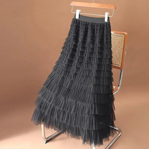 Load image into Gallery viewer, Women Vintage Fashion 2025 New Solid Mesh High Waist Vacation Long Skirt Spring Summer Elegant Party Cake Skirt Streetwear trend
