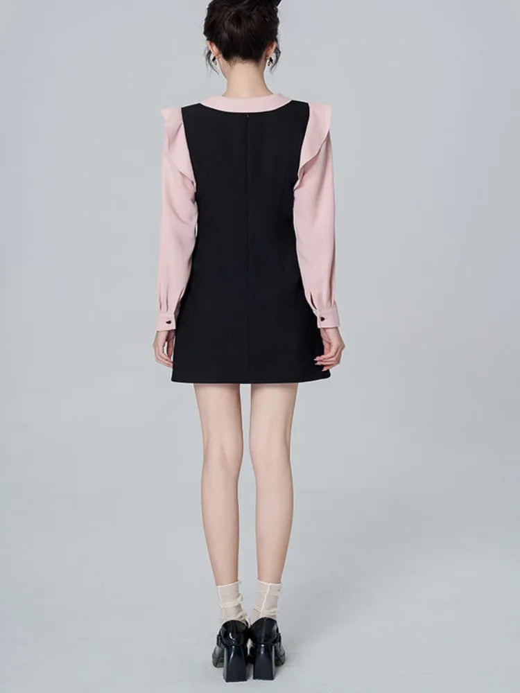 Y2k Hotsweet Kawaii Ruffle Dress Soft Mori Sweet Preppy Style School Black Autumn Mini Short Party Dresses Student
