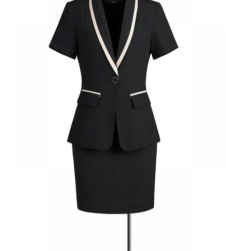 Women Suit Fashion Solid One Button Slim Short Sleeved Blazer Coat And High Waist Wrap Hip Mini Skirt Female 2 Pieces Set Summer